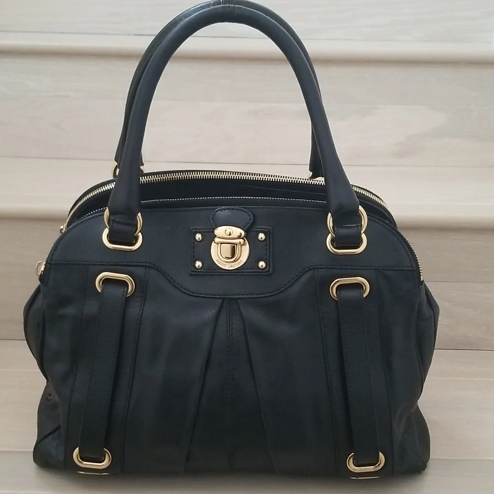Marc Jacobs Hudson Striping Leather Satchel with Leather Lining in Dark …